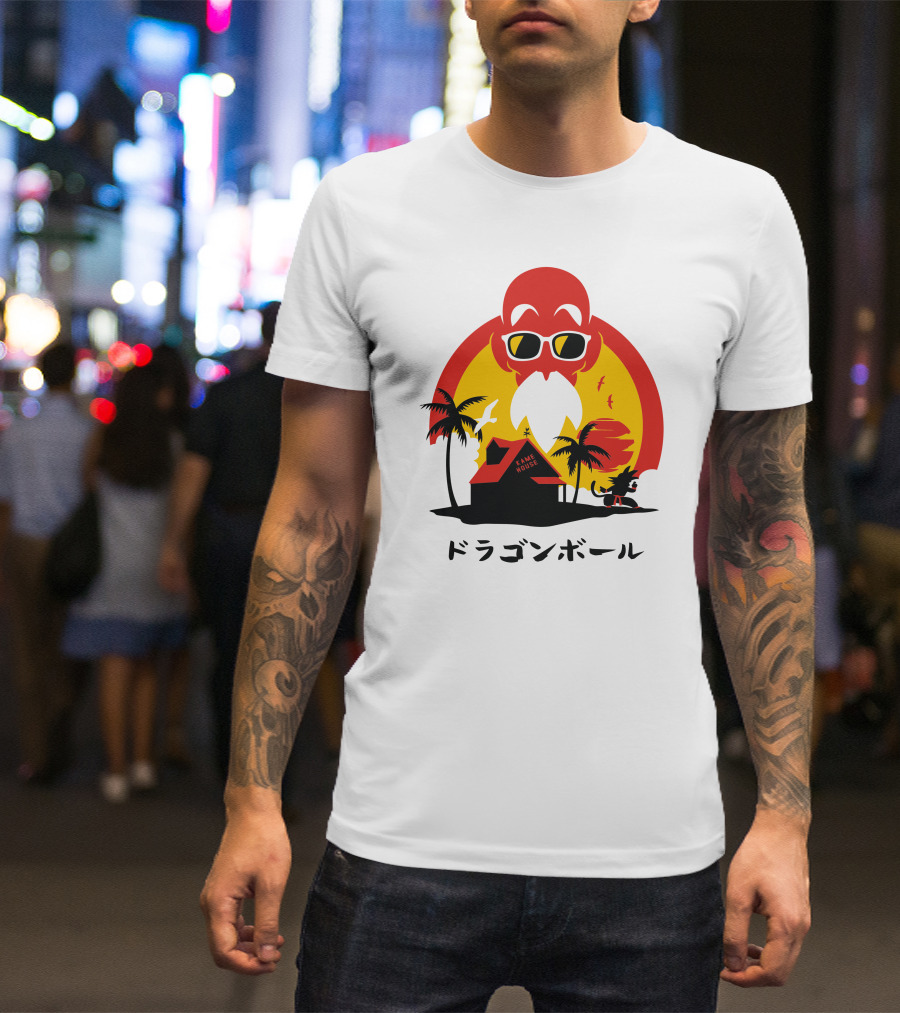 Kame House Sunset Palm Tree Scene T-Shirt