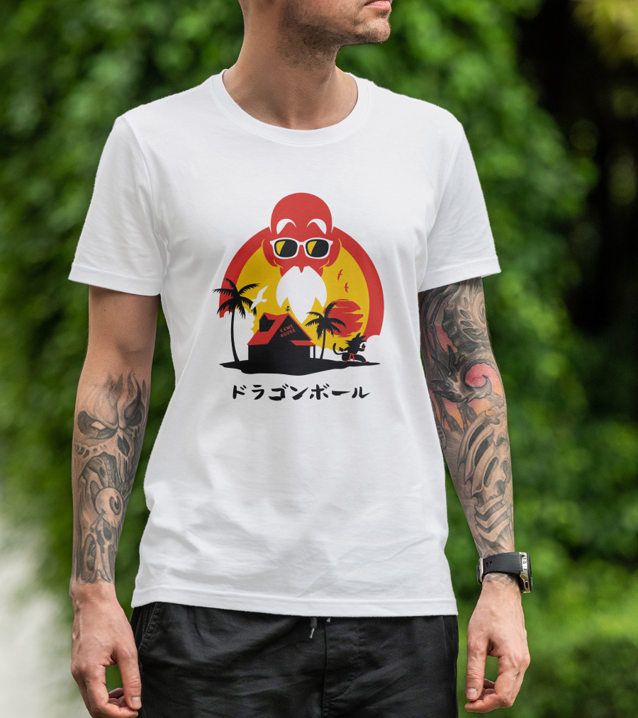Kame House Sunset Palm Tree Scene T-Shirt