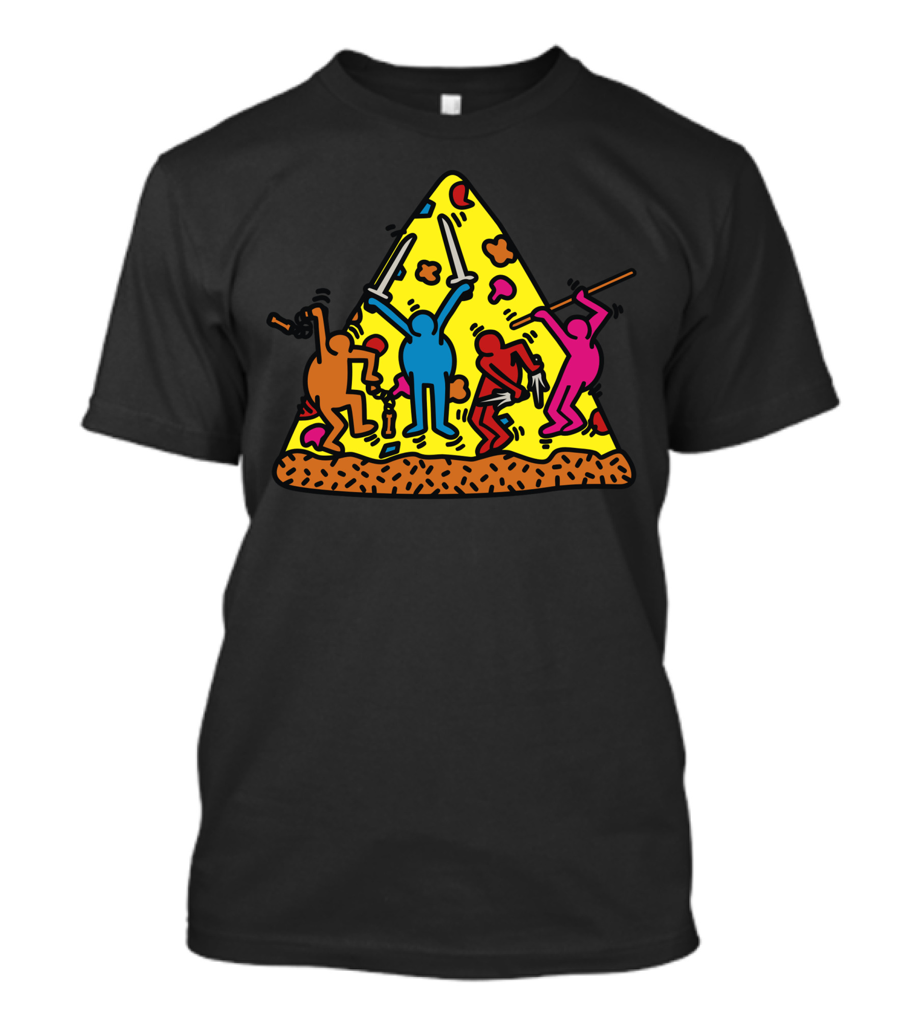 Keith Haring Dancing Figures Pizza Slice T-Shirt