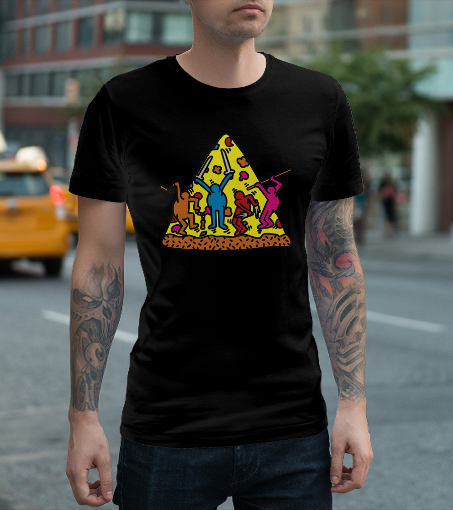 Keith Haring Dancing Figures Pizza Slice T-Shirt