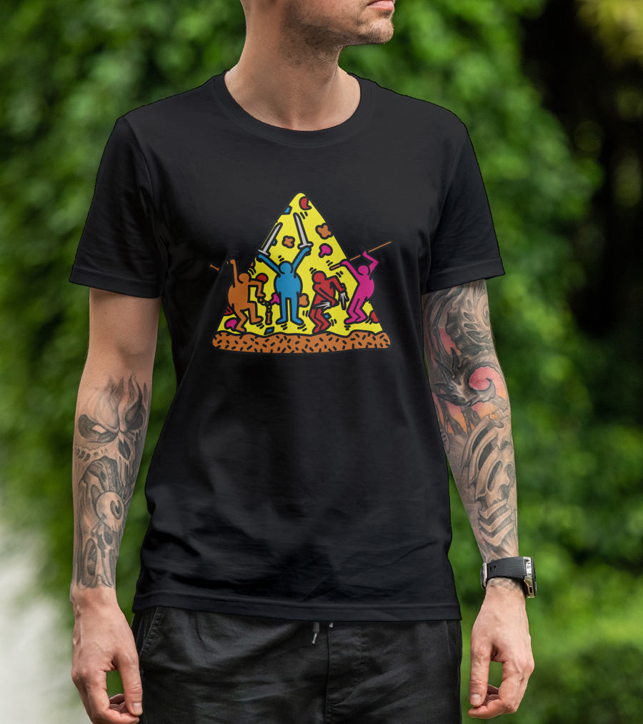 Keith Haring Dancing Figures Pizza Slice T-Shirt