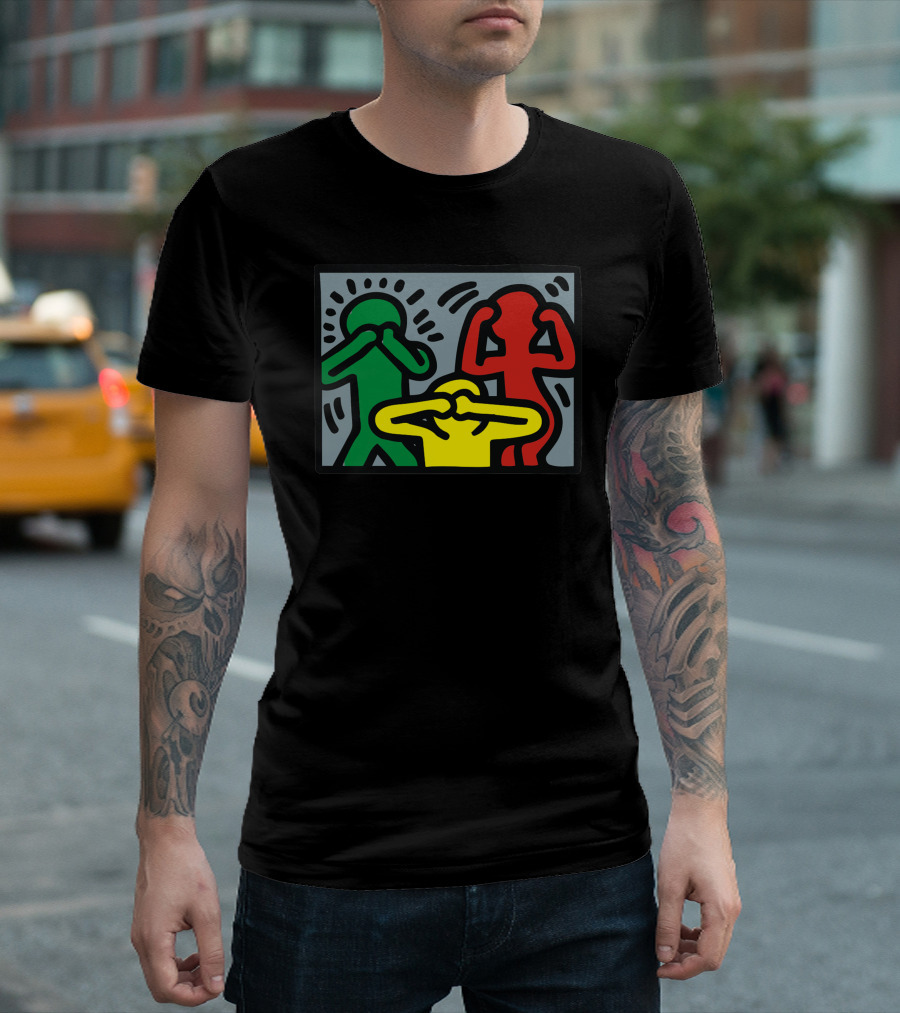Keith Haring See No Evil Speak No Evil Hear No Evil Colorful Figures T-Shirt