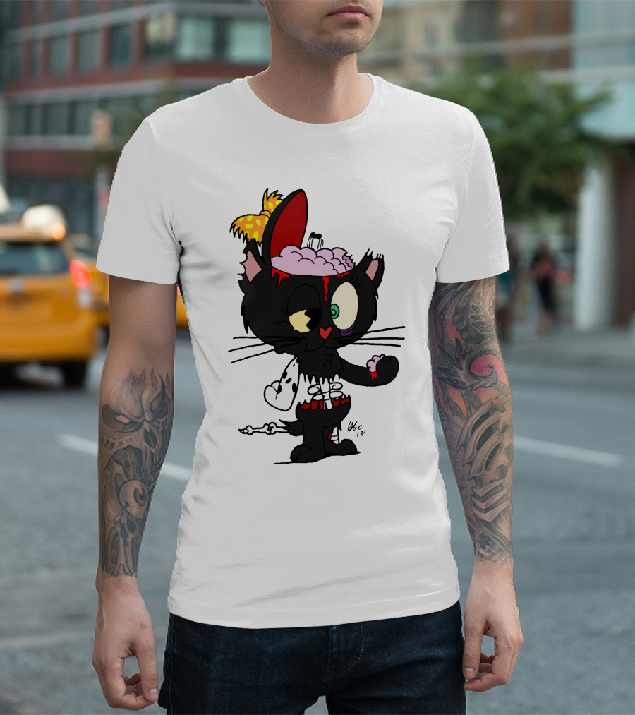 Kitzee Zombie Kitten with Exposed Brain and Bowtie T-Shirt
