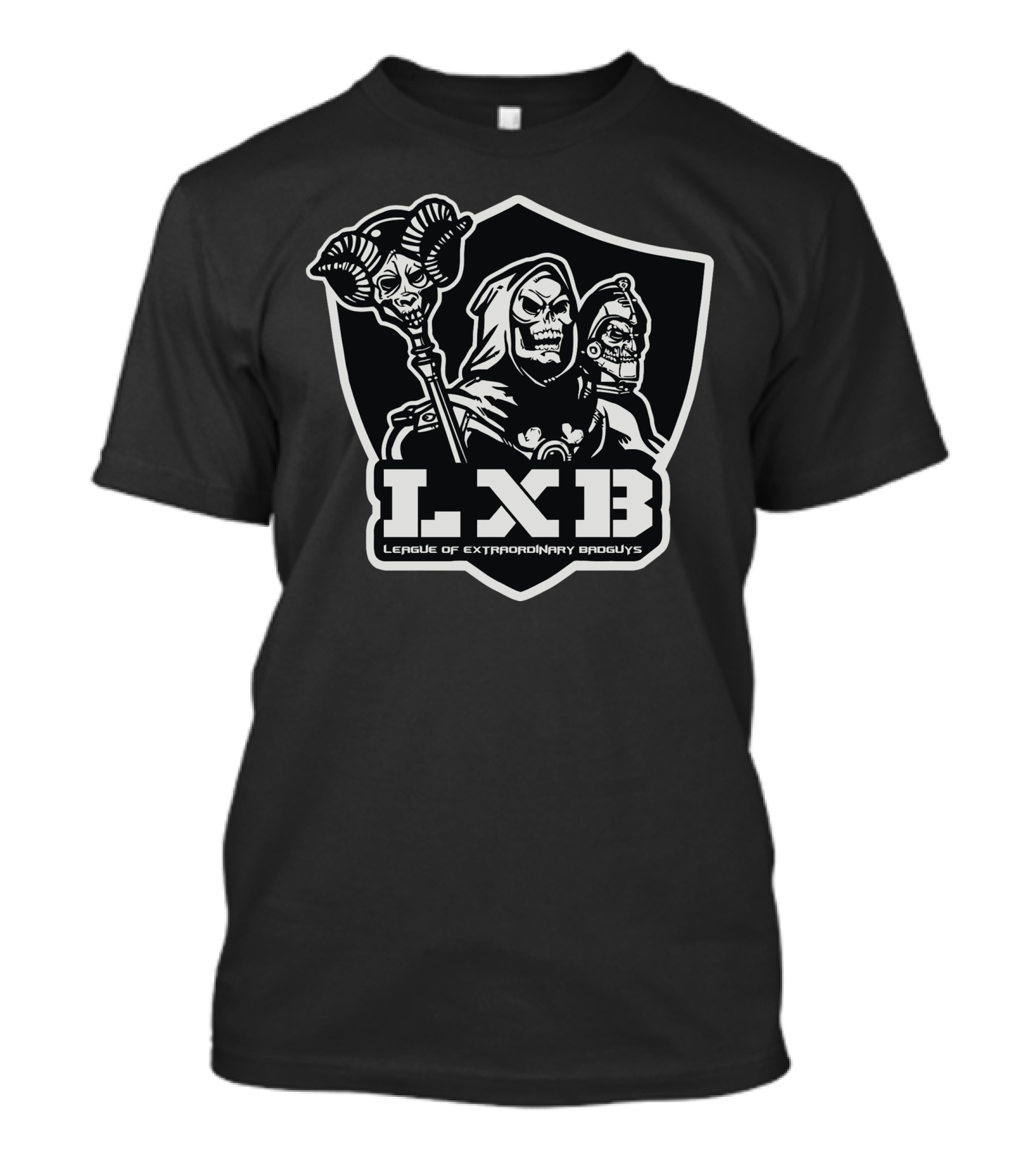 LXB League Of Extraordinary Badguys Dark Emblem With Hooded Figures And Staff T-Shirt