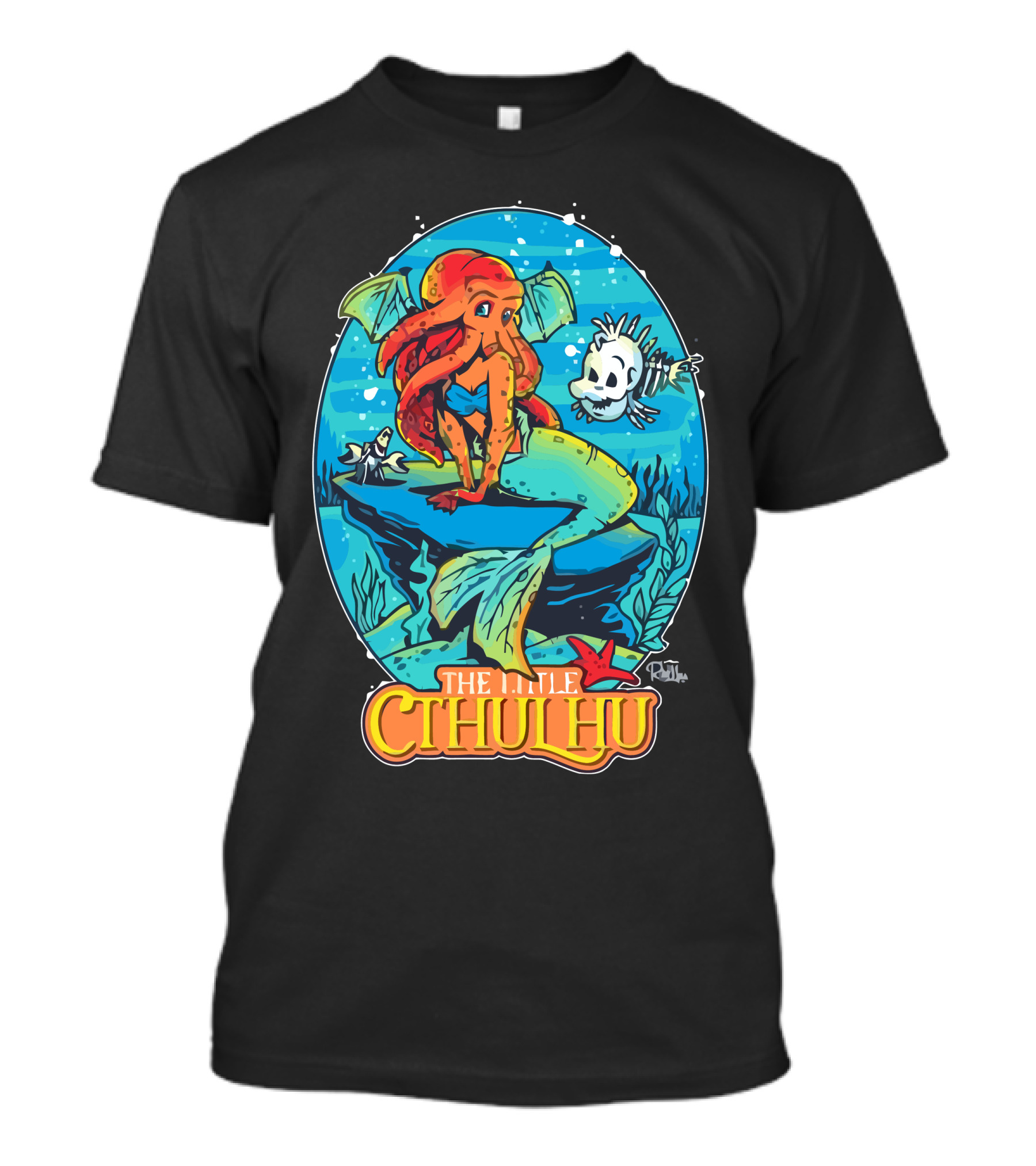 The Little Cthulhu Mermaid Mashup Underwater Scene T-Shirt