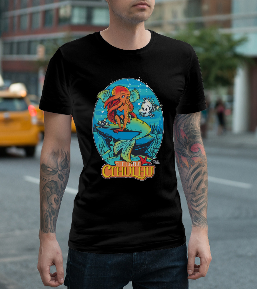 The Little Cthulhu Mermaid Mashup Underwater Scene T-Shirt