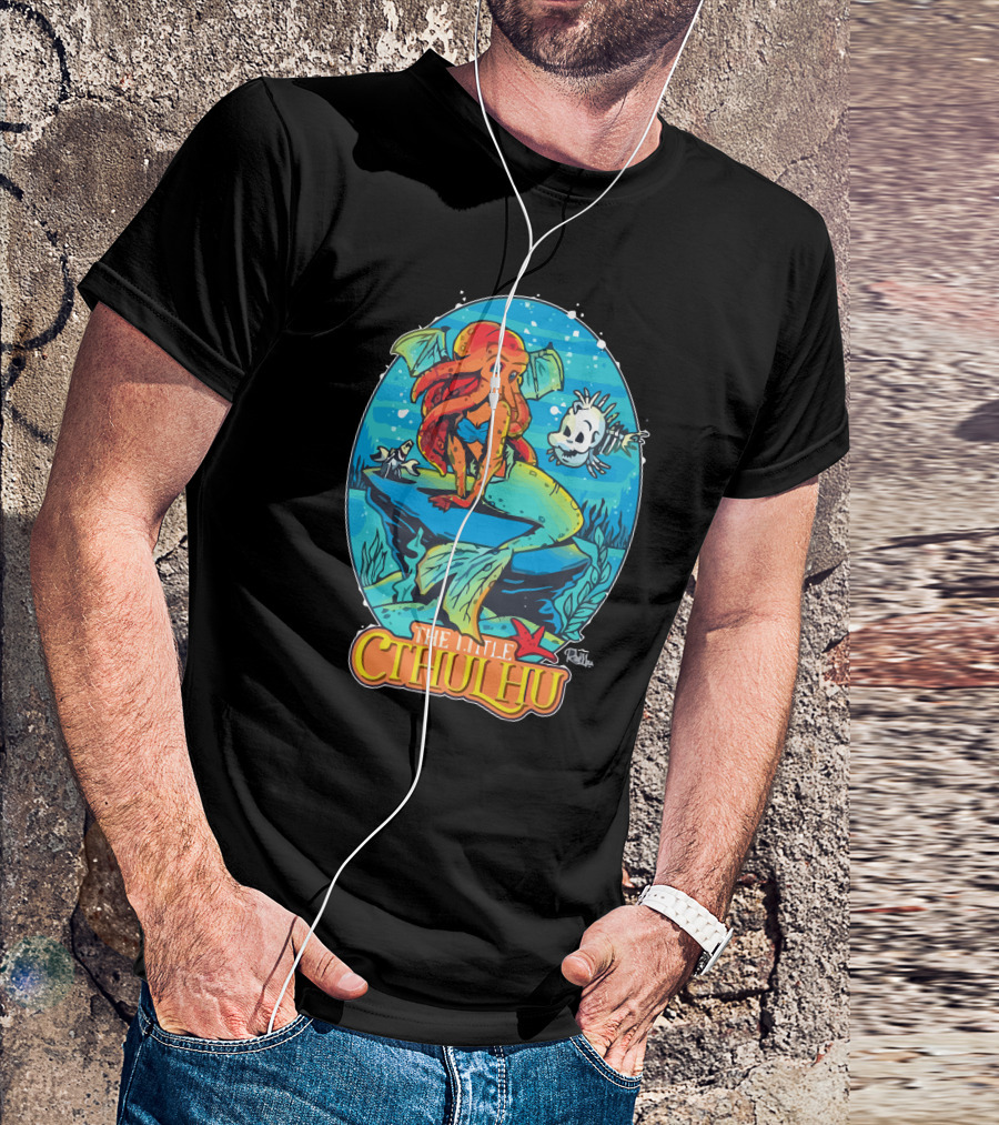 The Little Cthulhu Mermaid Mashup Underwater Scene T-Shirt