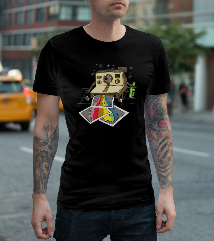 Polaroid Rainbow Vomit Camera With Bottle T-Shirt