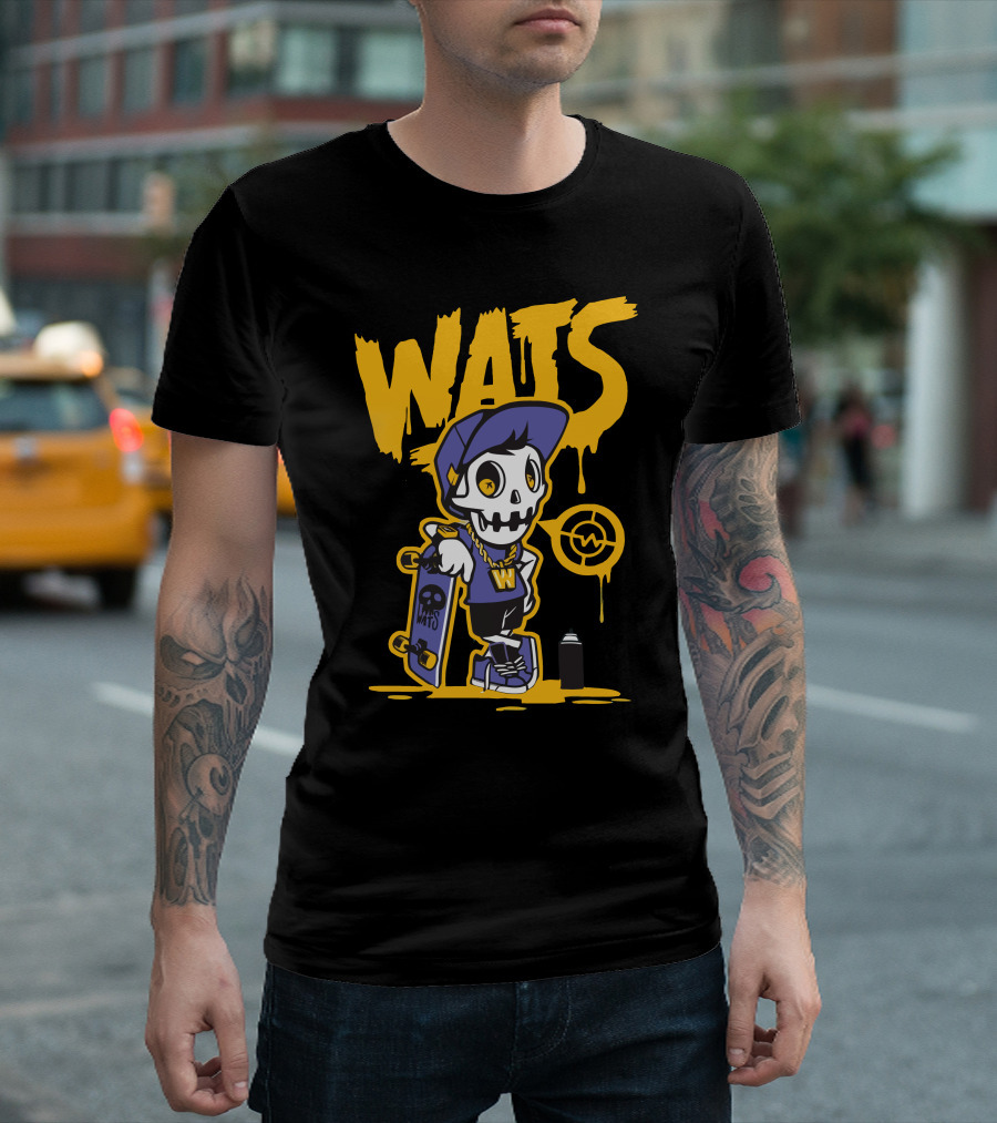 Wats Skeleton Skater with Purple Cap and Gold Chain T-Shirt