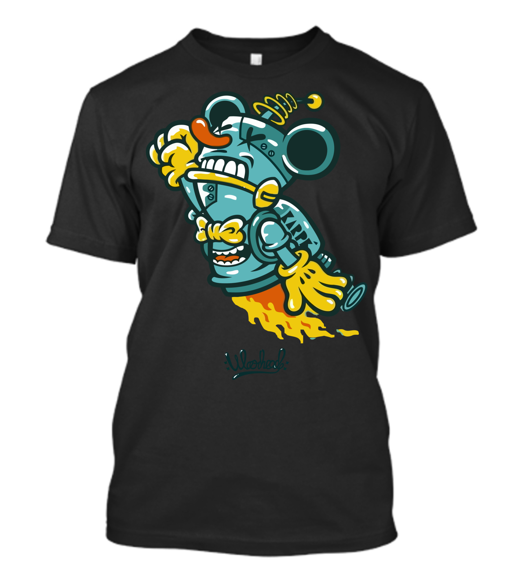 Wohead Cartoon Rocket Mouse With Metal Helmet And Flames T-Shirt