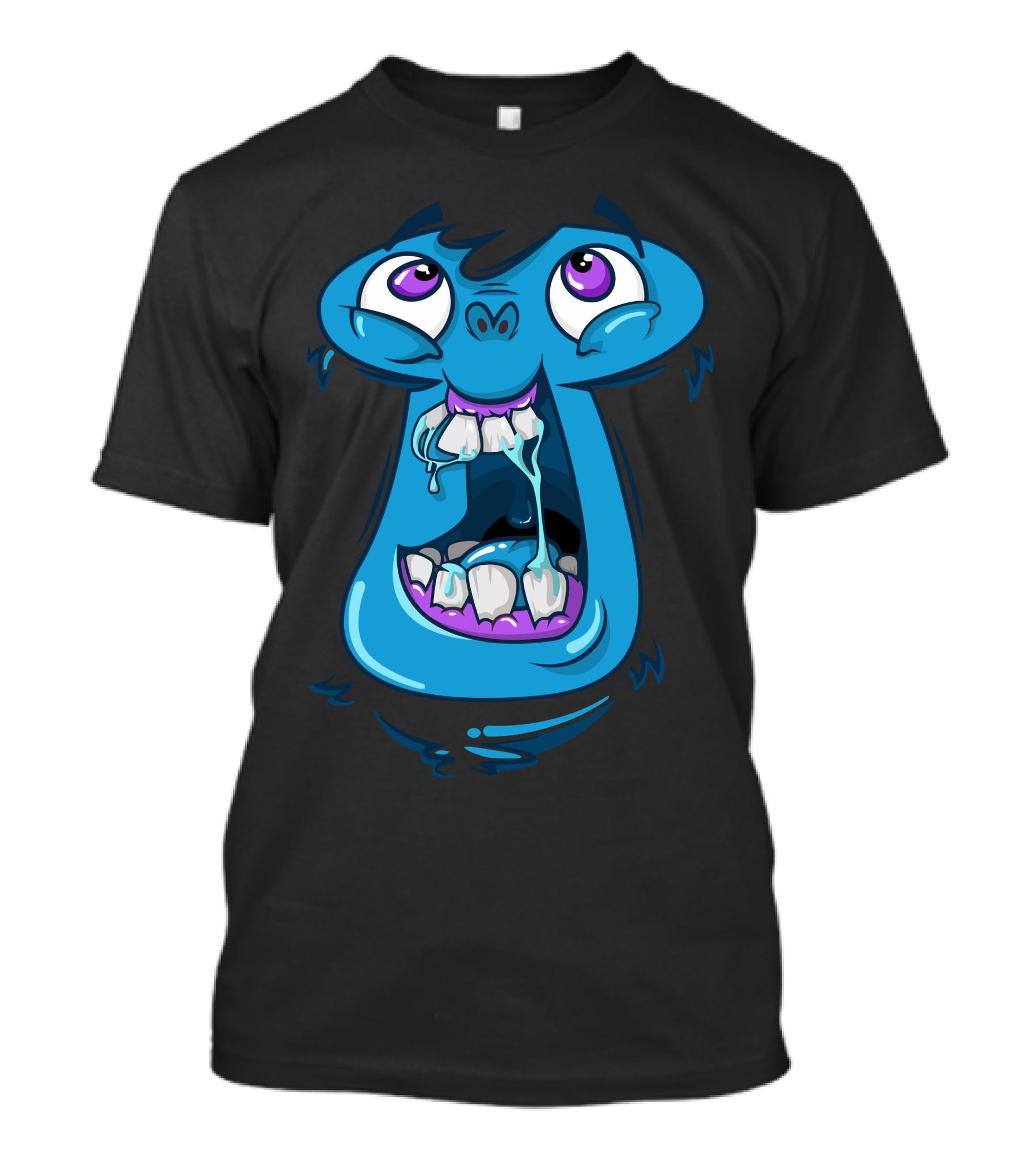 Wwaaa Blue Cartoon Creature With Large Mouth And Purple Eyes T-Shirt