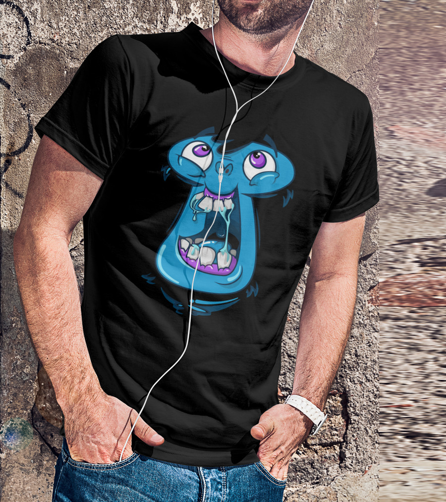 Wwaaa Blue Cartoon Creature With Large Mouth And Purple Eyes T-Shirt