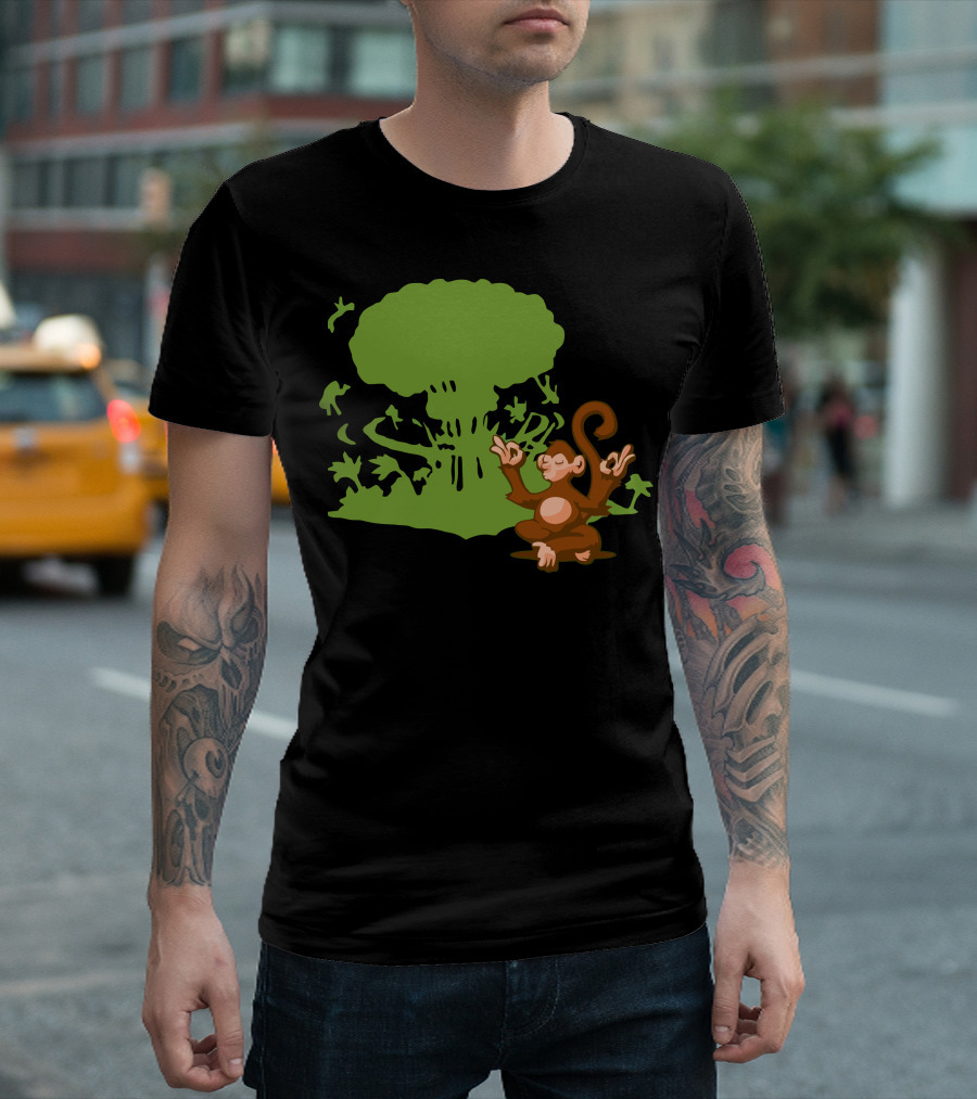 Apathetic Monkey Meditating Amidst Nuclear Explosion T-Shirt