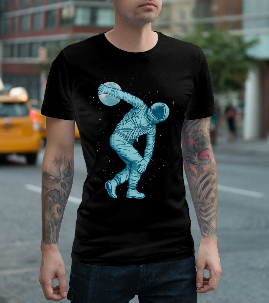 Astronaut Throwing Moon In Space Discus T-Shirt