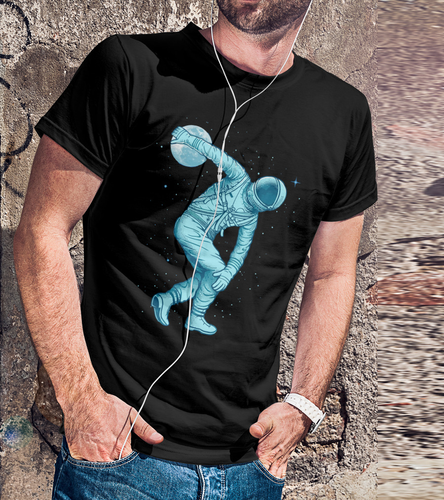 Astronaut Throwing Moon In Space Discus T-Shirt