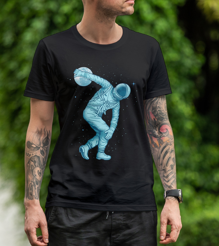 Astronaut Throwing Moon In Space Discus T-Shirt