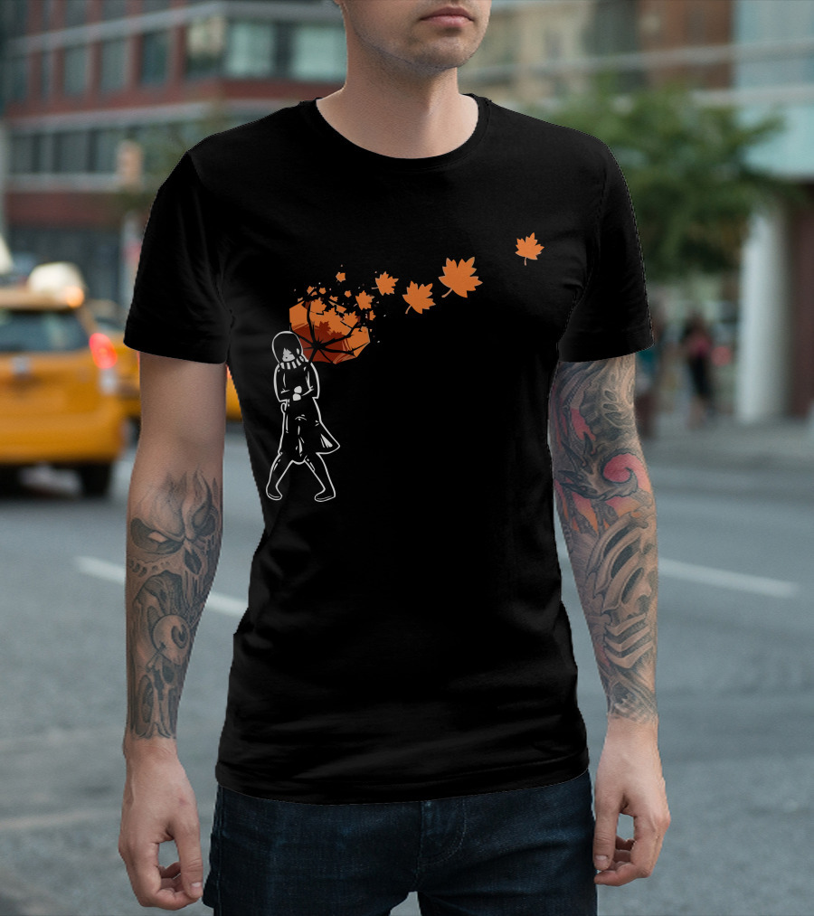 Autumn Breeze Leaves and Umbrella T-Shirt