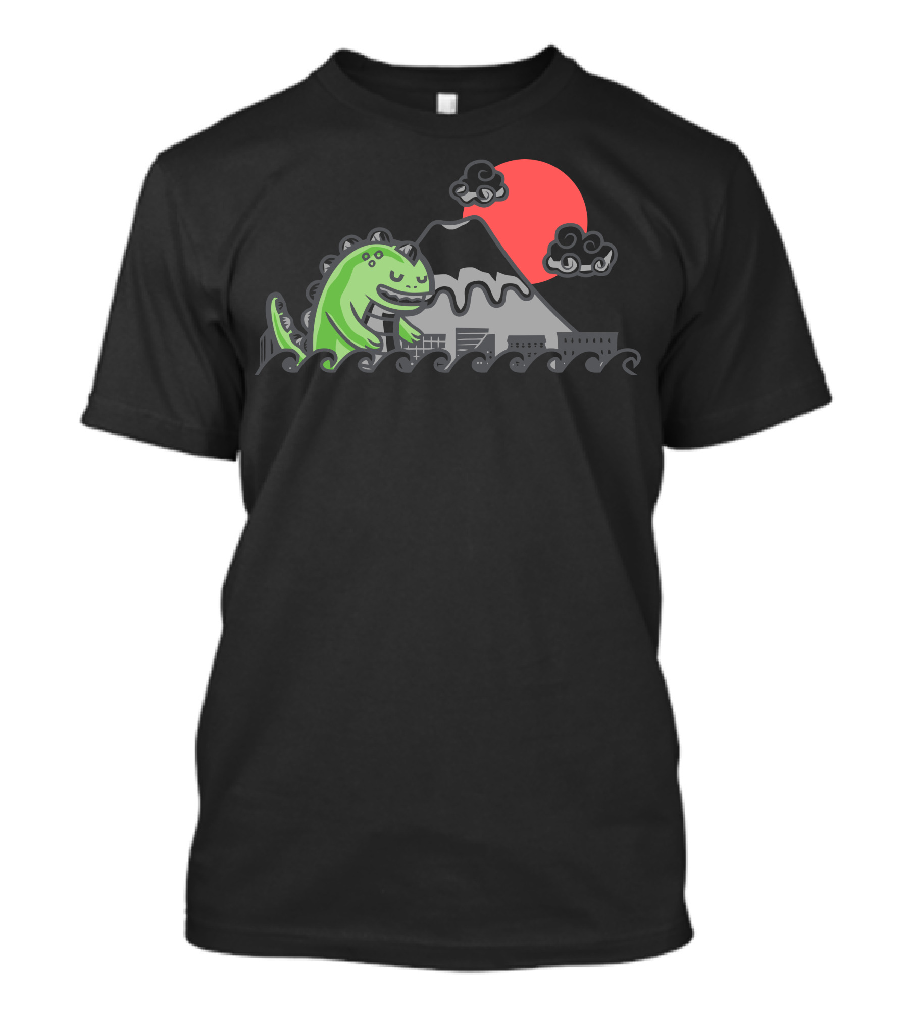 Big Trouble Green Monster Japan Volcano Sunset T-Shirt
