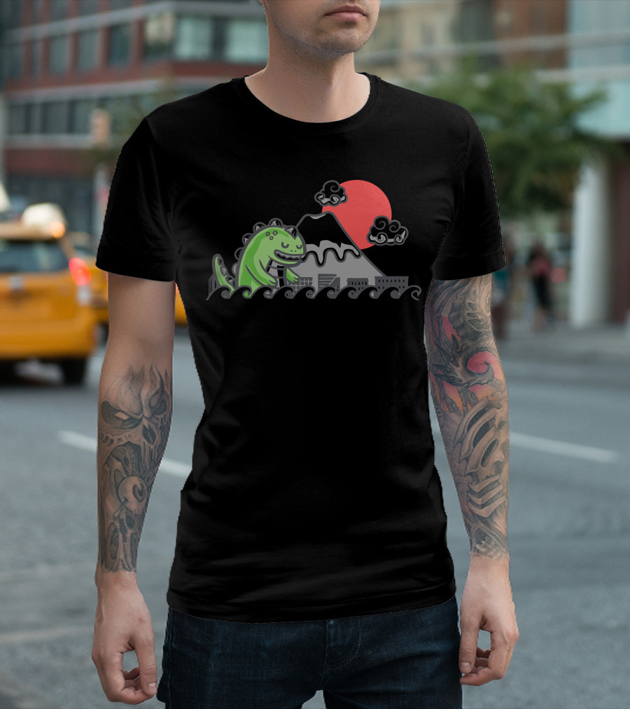 Big Trouble Green Monster Japan Volcano Sunset T-Shirt