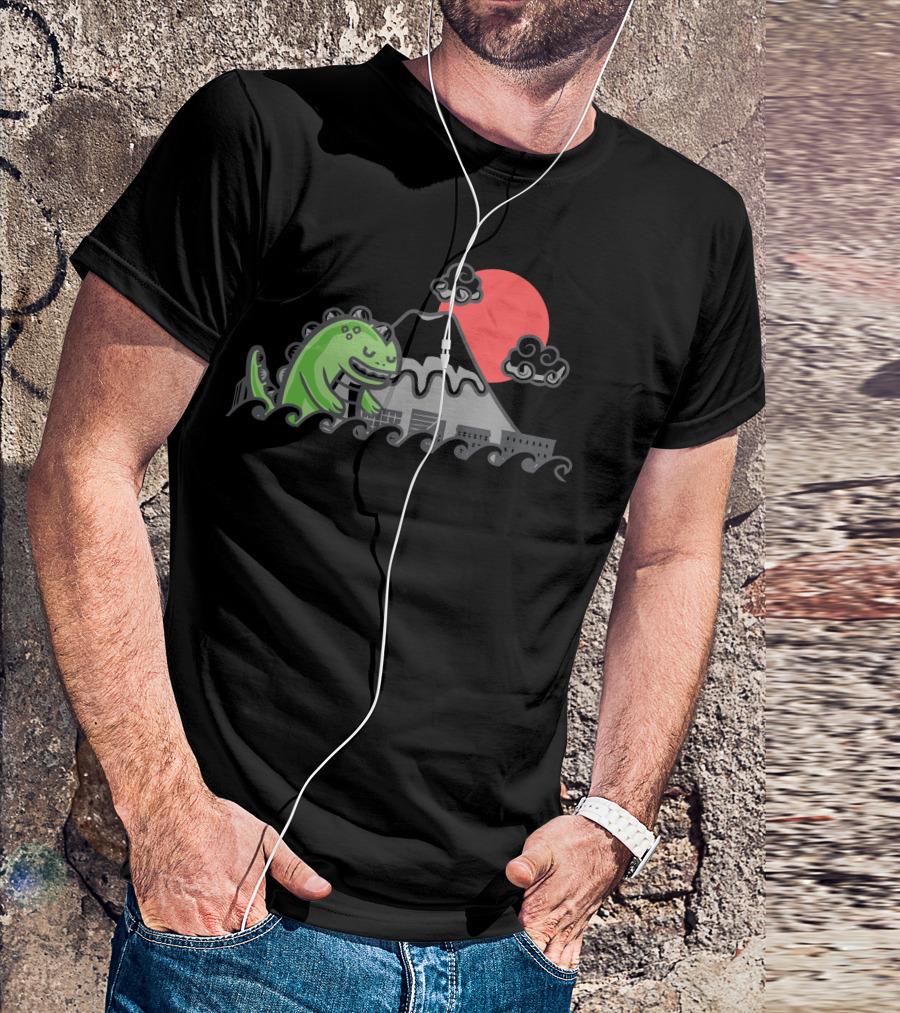 Big Trouble Green Monster Japan Volcano Sunset T-Shirt