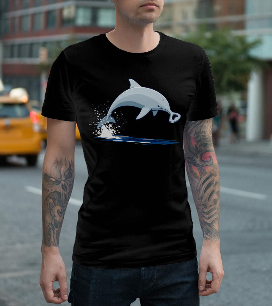 Dolphin Jumping with Bottle Opener Nose Splashing Water T-Shirt
