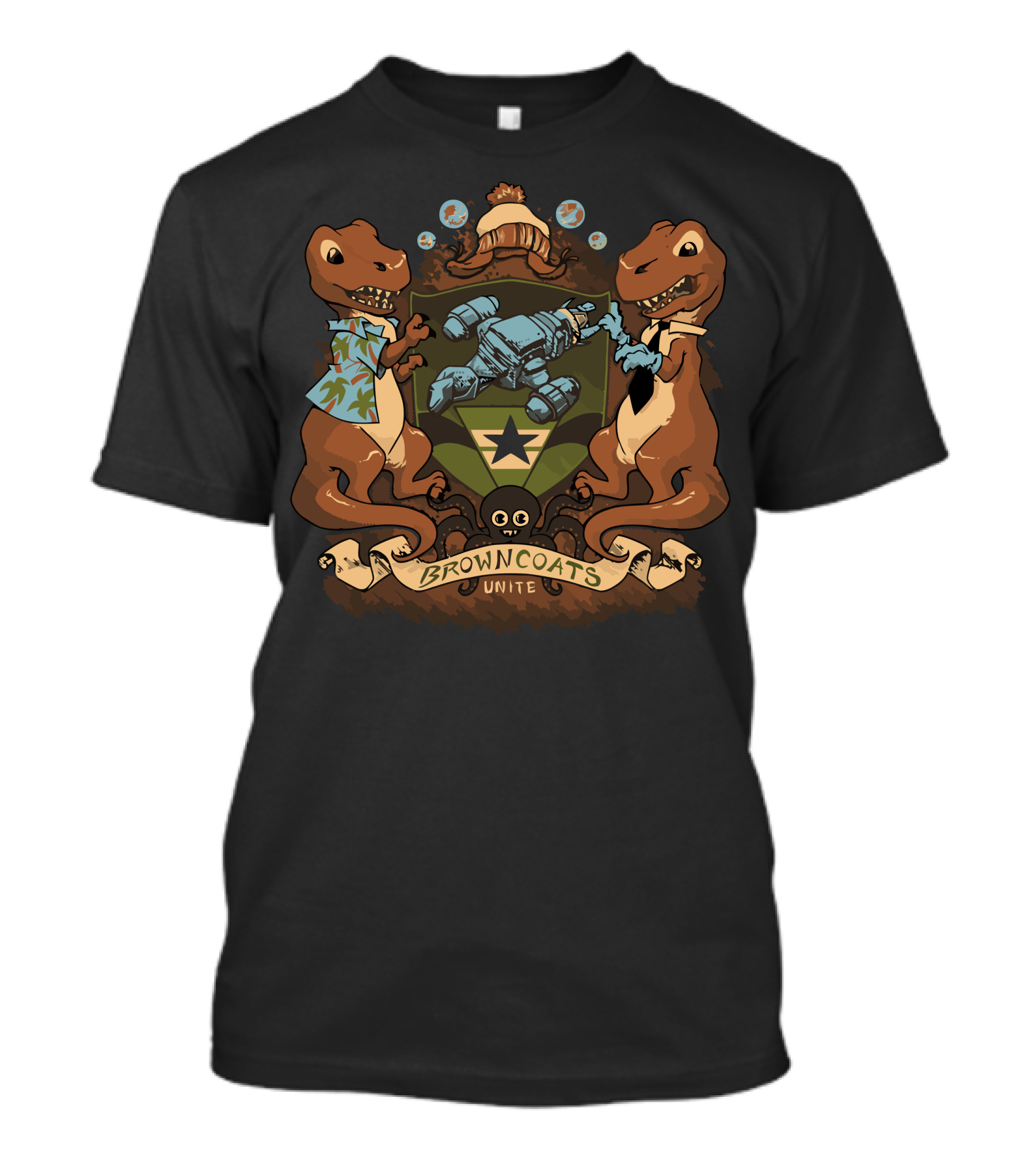 Browncoats Unite Dinosaur Crest With Spaceship And Star T-Shirt