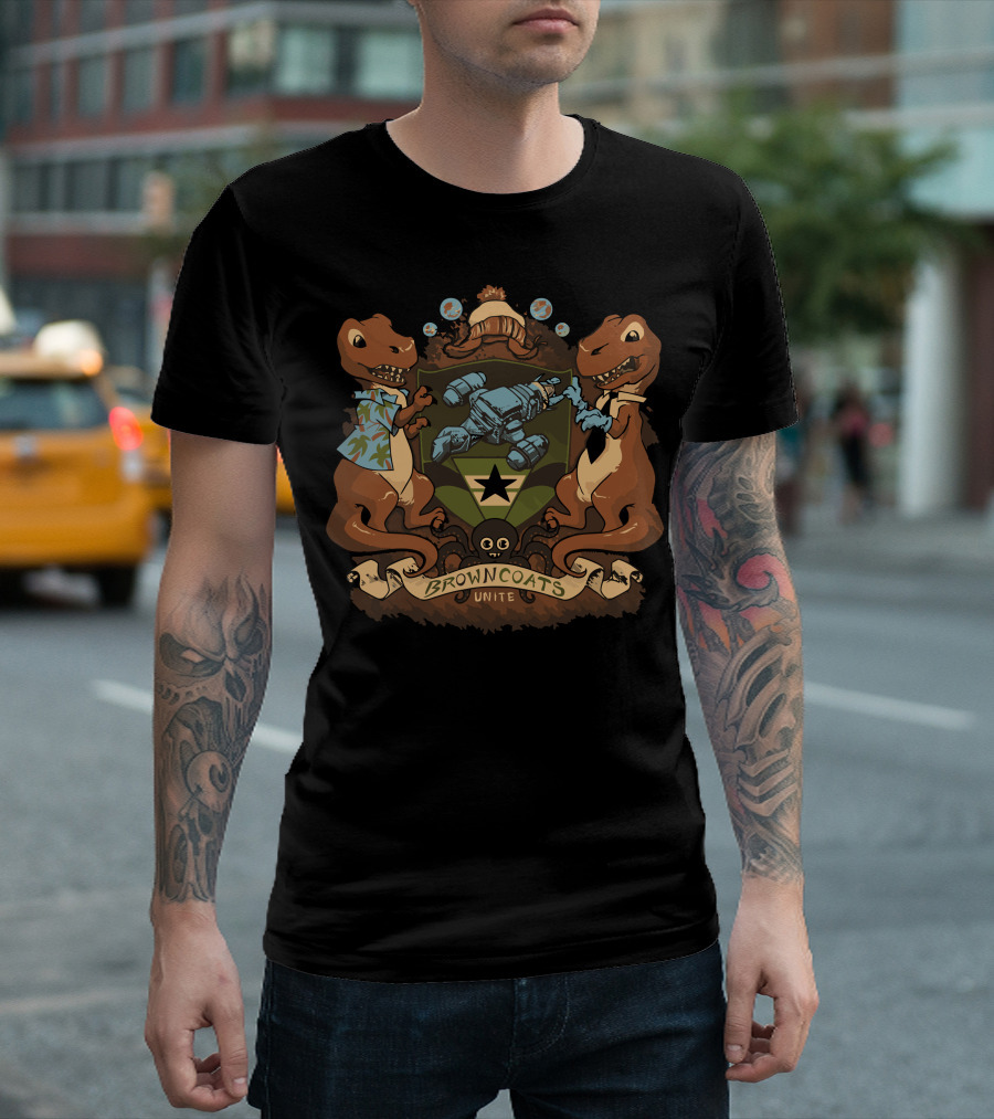 Browncoats Unite Dinosaur Crest With Spaceship And Star T-Shirt