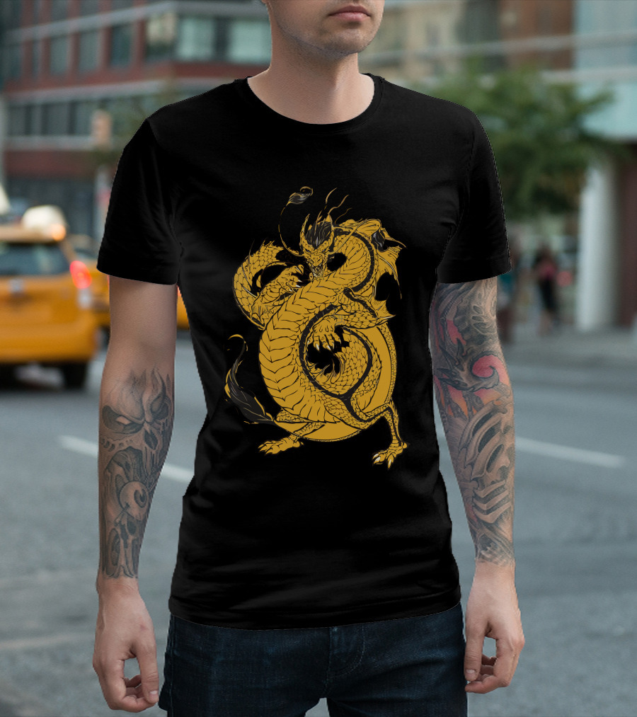 Bruce The Dragon Coiled Golden Serpent Martial Arts T-Shirt