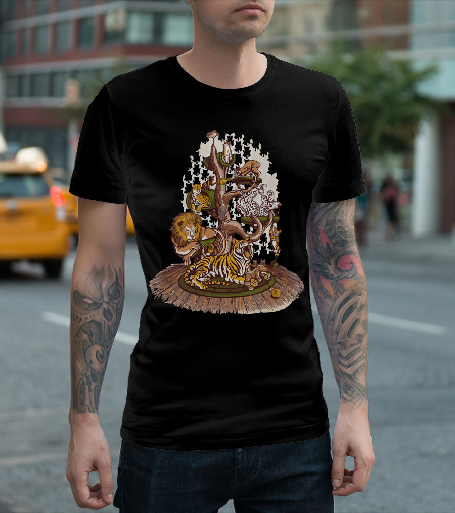 CatS Menagerie Wild Jungle Tree with Lion and Tiger T-Shirt