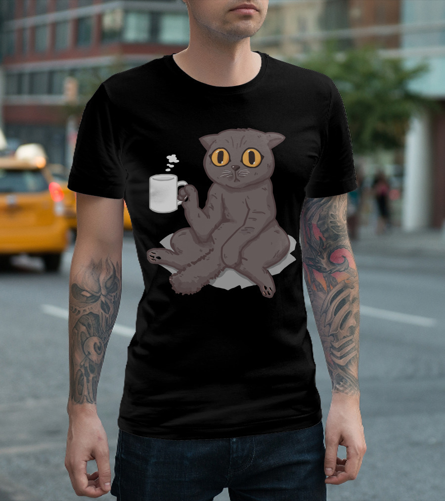 Catffeinated Coffee Cat With Mug and Steam T-Shirt