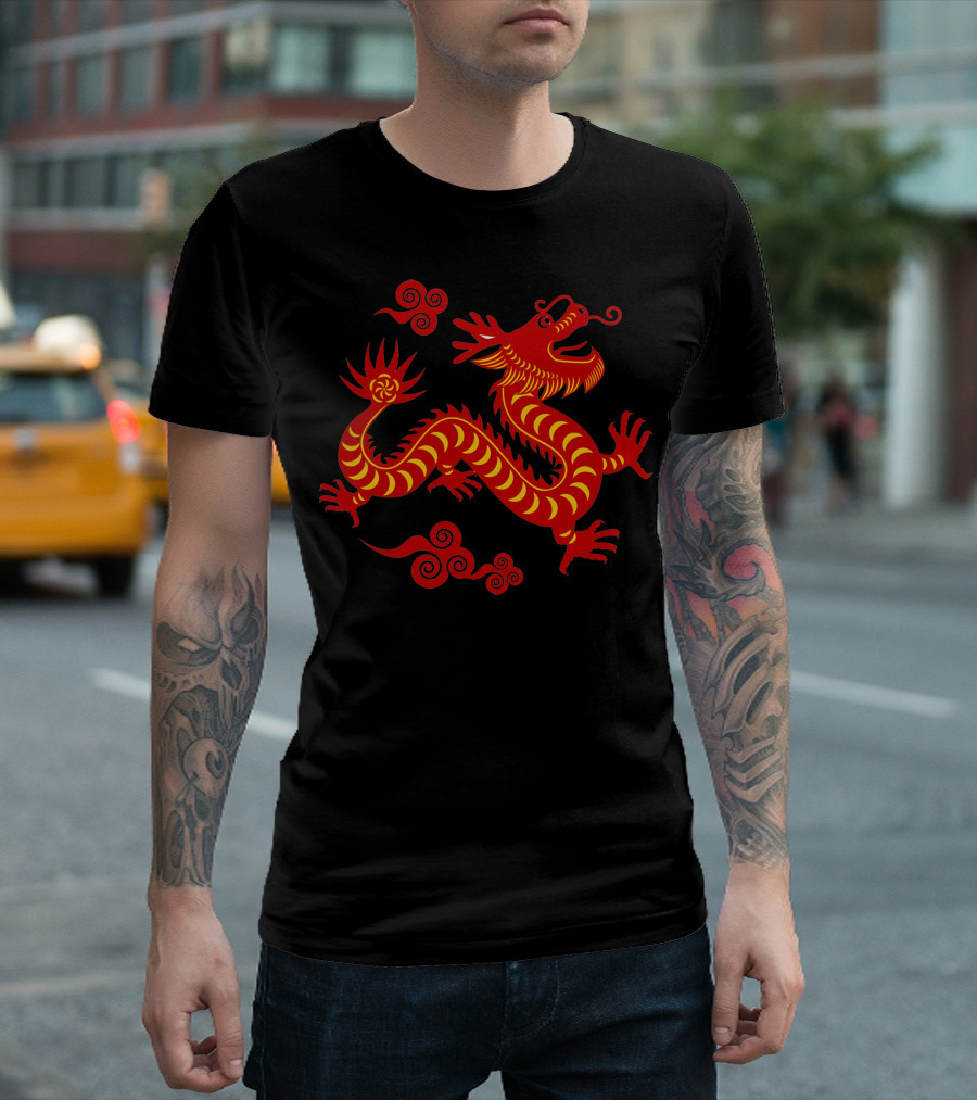 Chinese New Year Red Dragon Symbol with Clouds T-Shirt