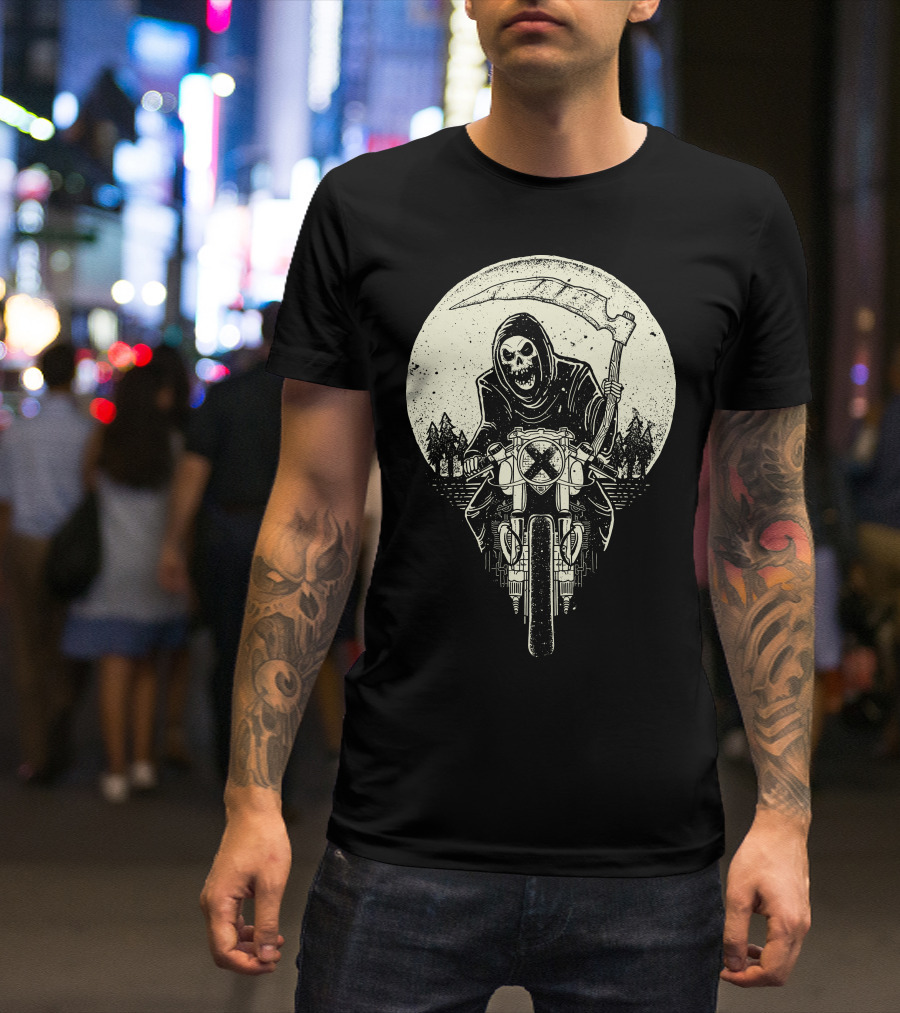 Grim Racer Death On Motorcycle At Night T-Shirt