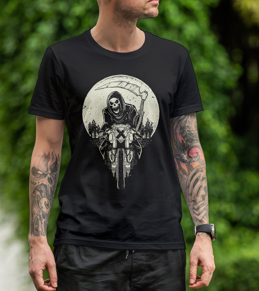 Grim Racer Death On Motorcycle At Night T-Shirt