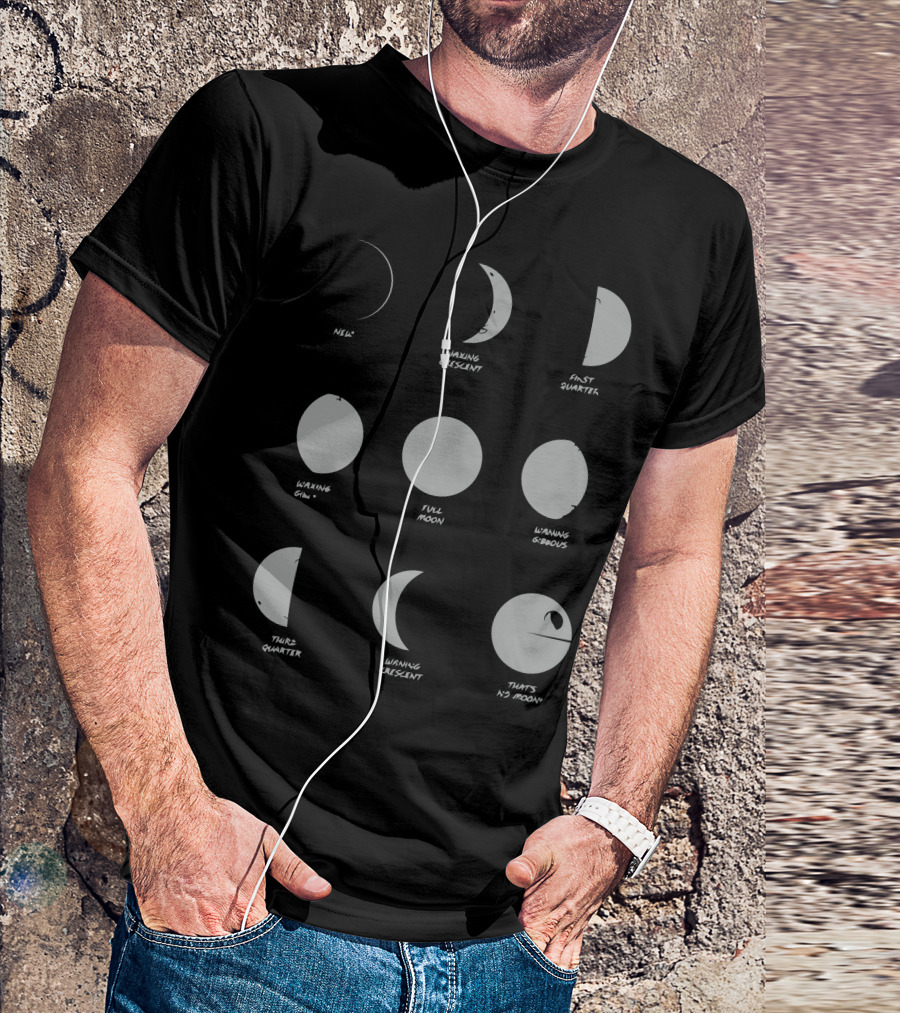 Know Your Moons New Waxing Crescent First Quarter Waxing Gibbous Full Moon Waning Gibbous Third Quarter Waning Crescent That’s No Moon T-Shirt