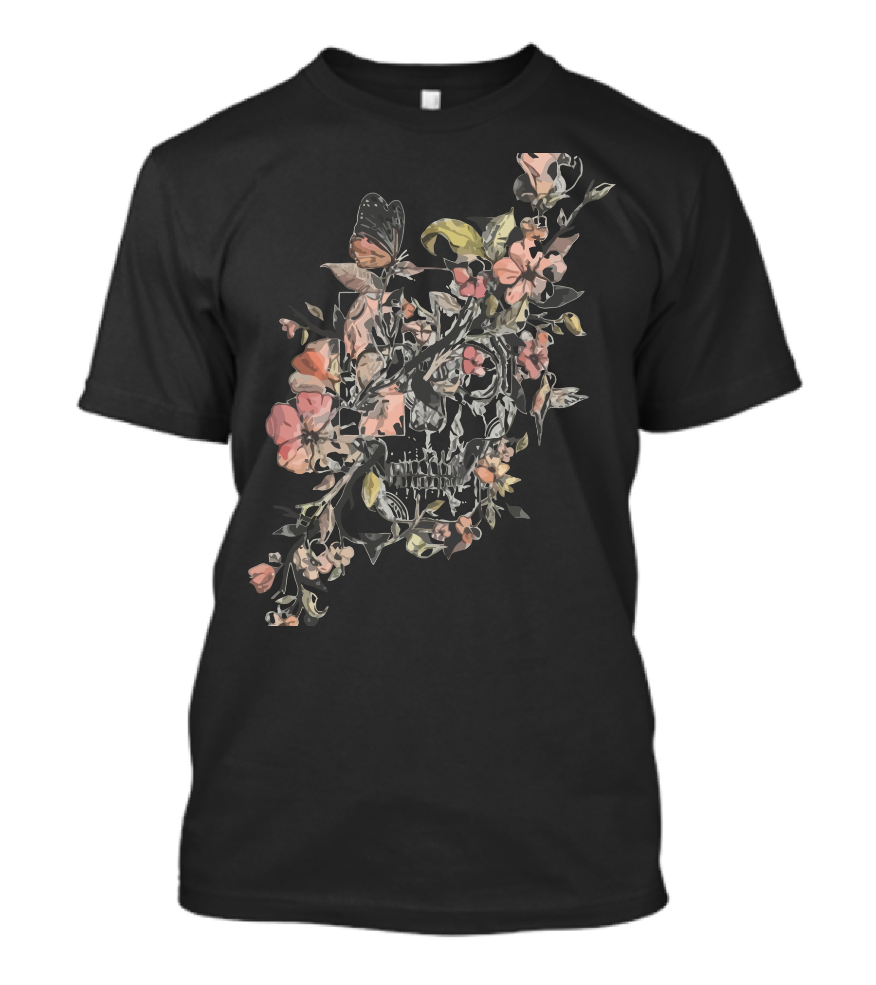 La Dolce Vita Skull With Floral And Butterfly Elements T-Shirt
