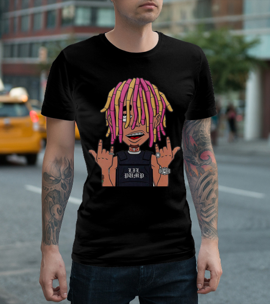 Lil Pump Cartoon Character With Colorful Dreadlocks And Finger Signs T-Shirt