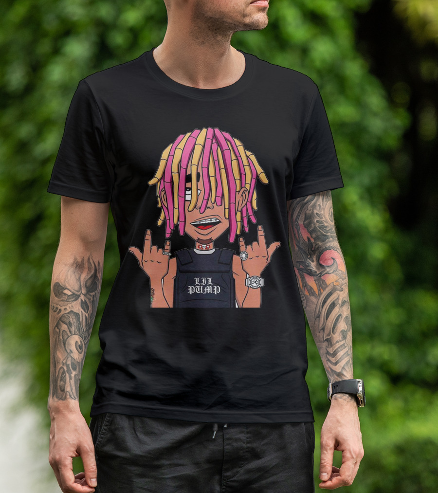 Lil Pump Cartoon Character With Colorful Dreadlocks And Finger Signs T-Shirt