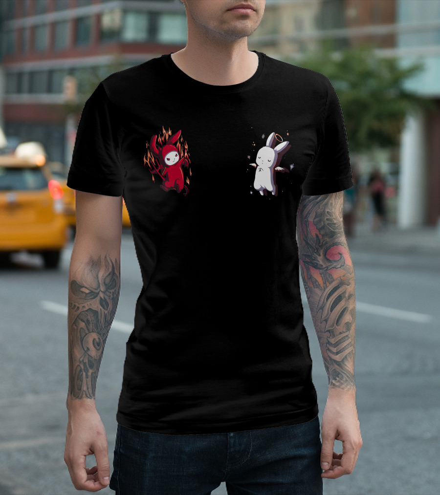 Listen To Your Conscience Angel and Devil Rabbits T-Shirt
