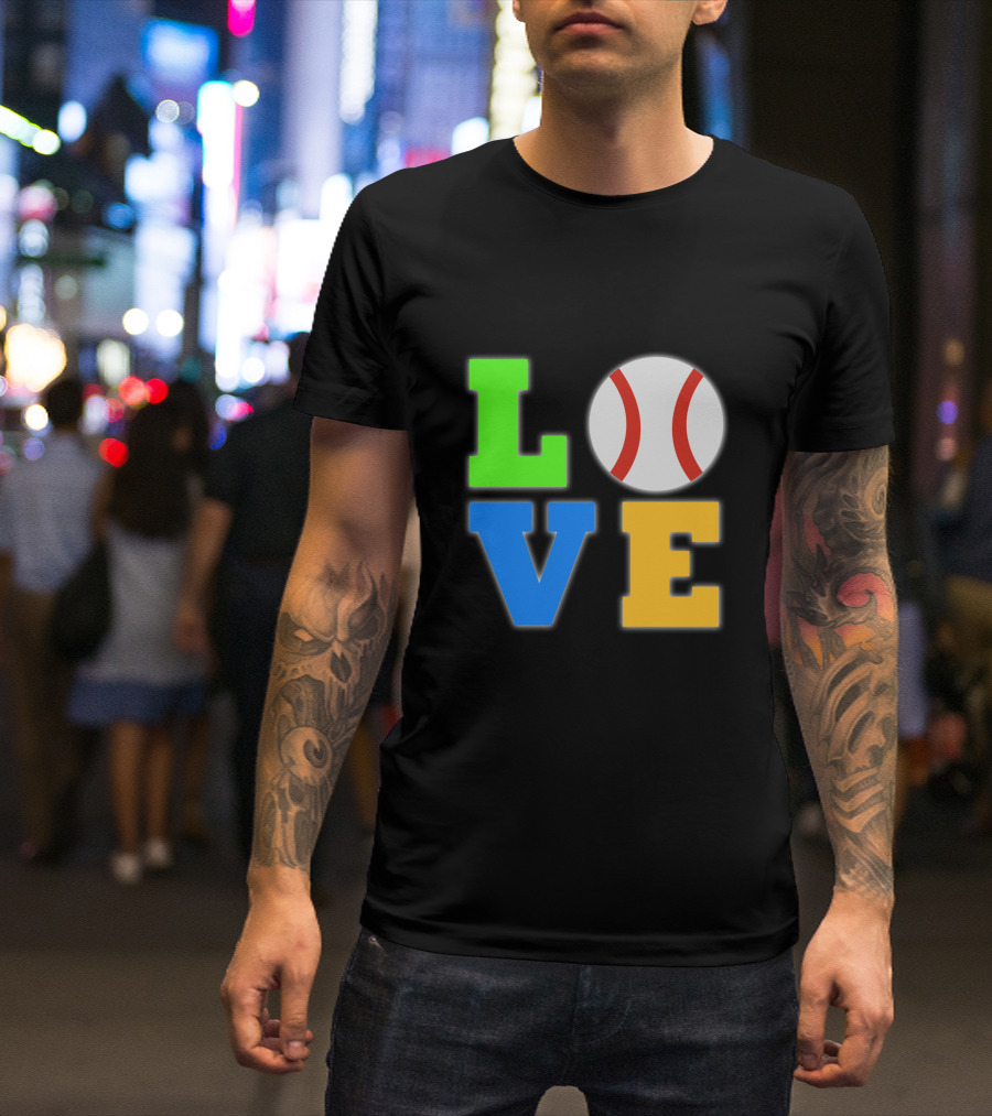 Love Baseball Neon L O V E Letters With Baseball O T-Shirt