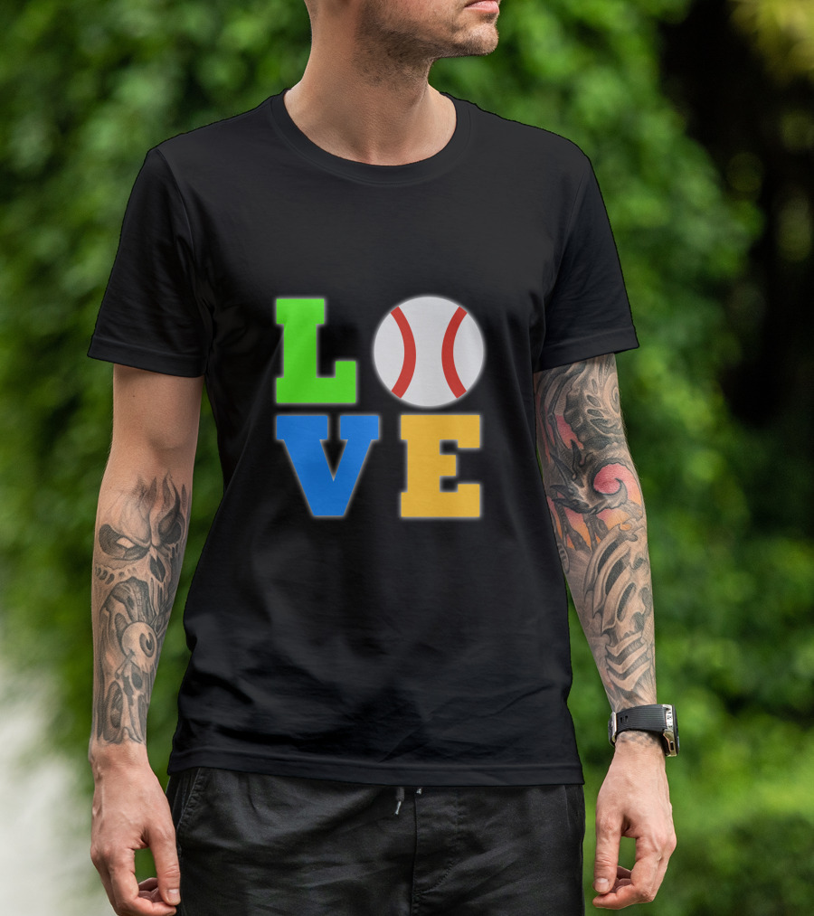 Love Baseball Neon L O V E Letters With Baseball O T-Shirt