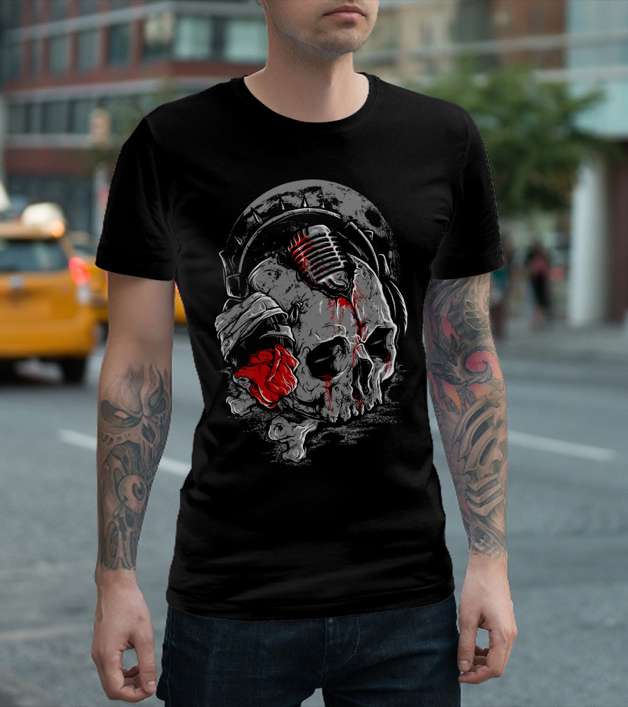 Rock Skull Headphones Rose Mic Music Until The End T-Shirt