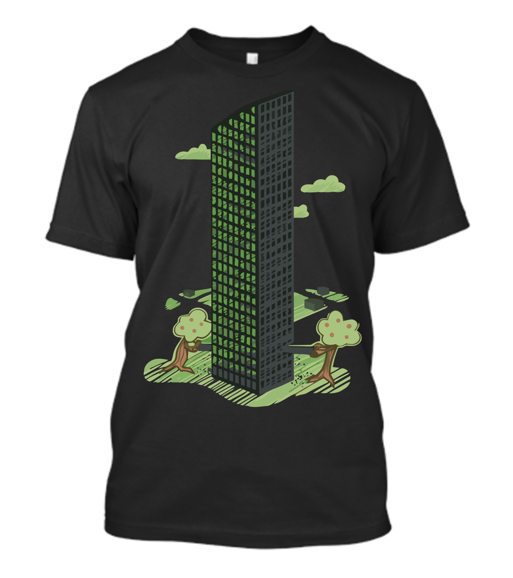 Need More Land Tall Building Surrounded By Trees And Clouds T-Shirt