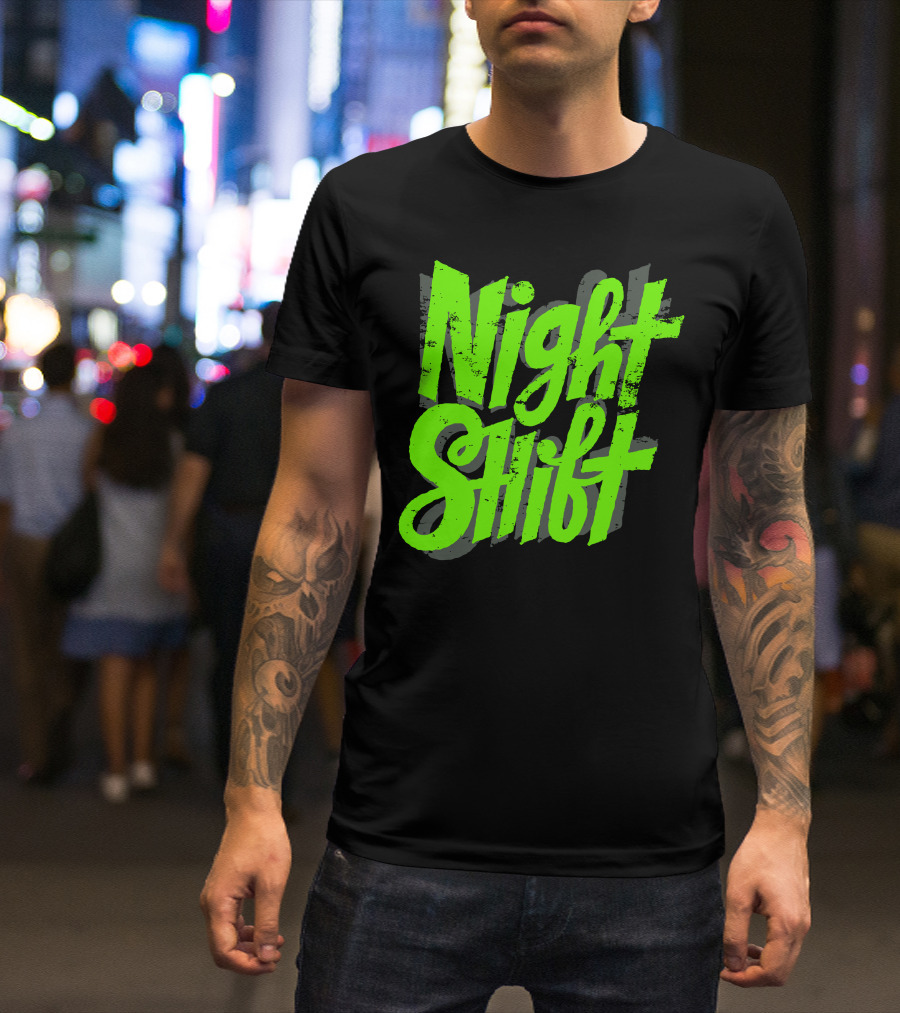 Night Shift Retro Grunge Green Text Block T-Shirt