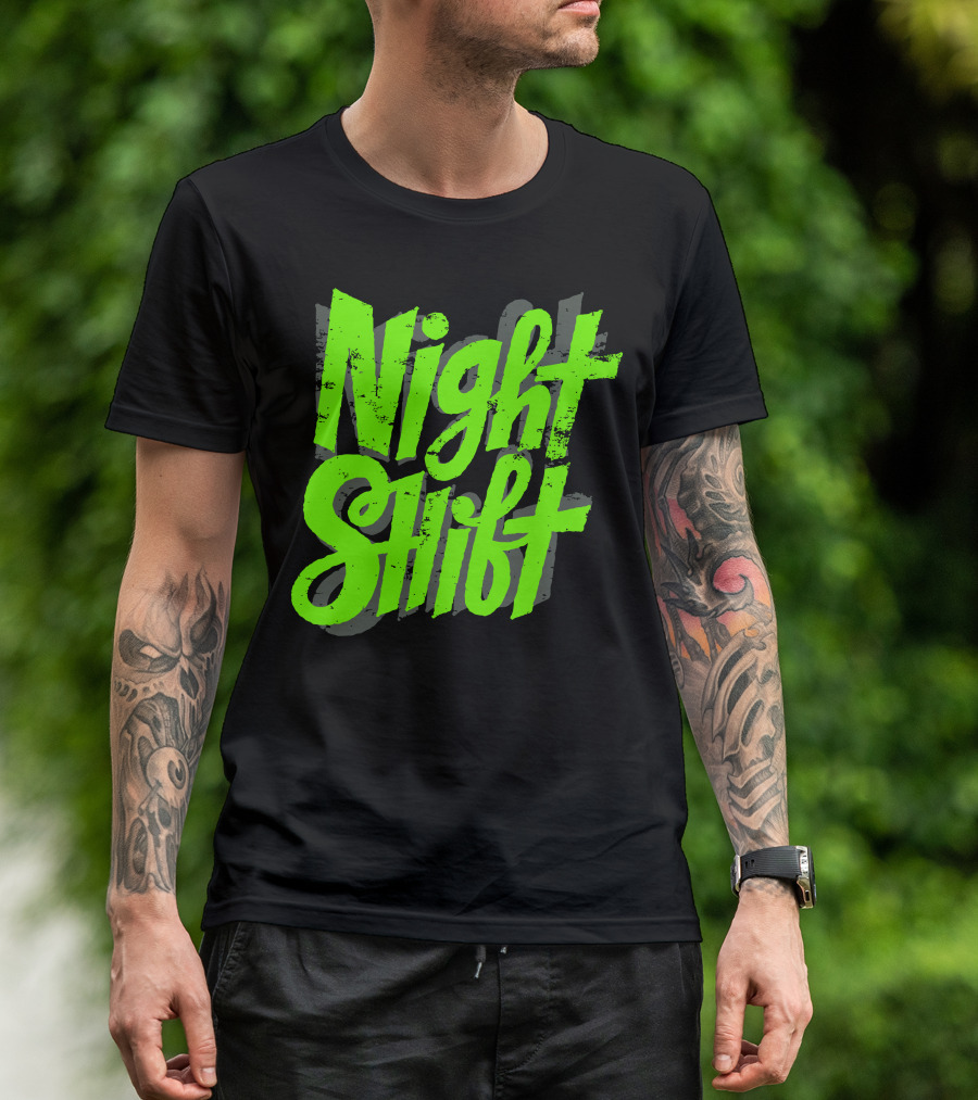 Night Shift Retro Grunge Green Text Block T-Shirt