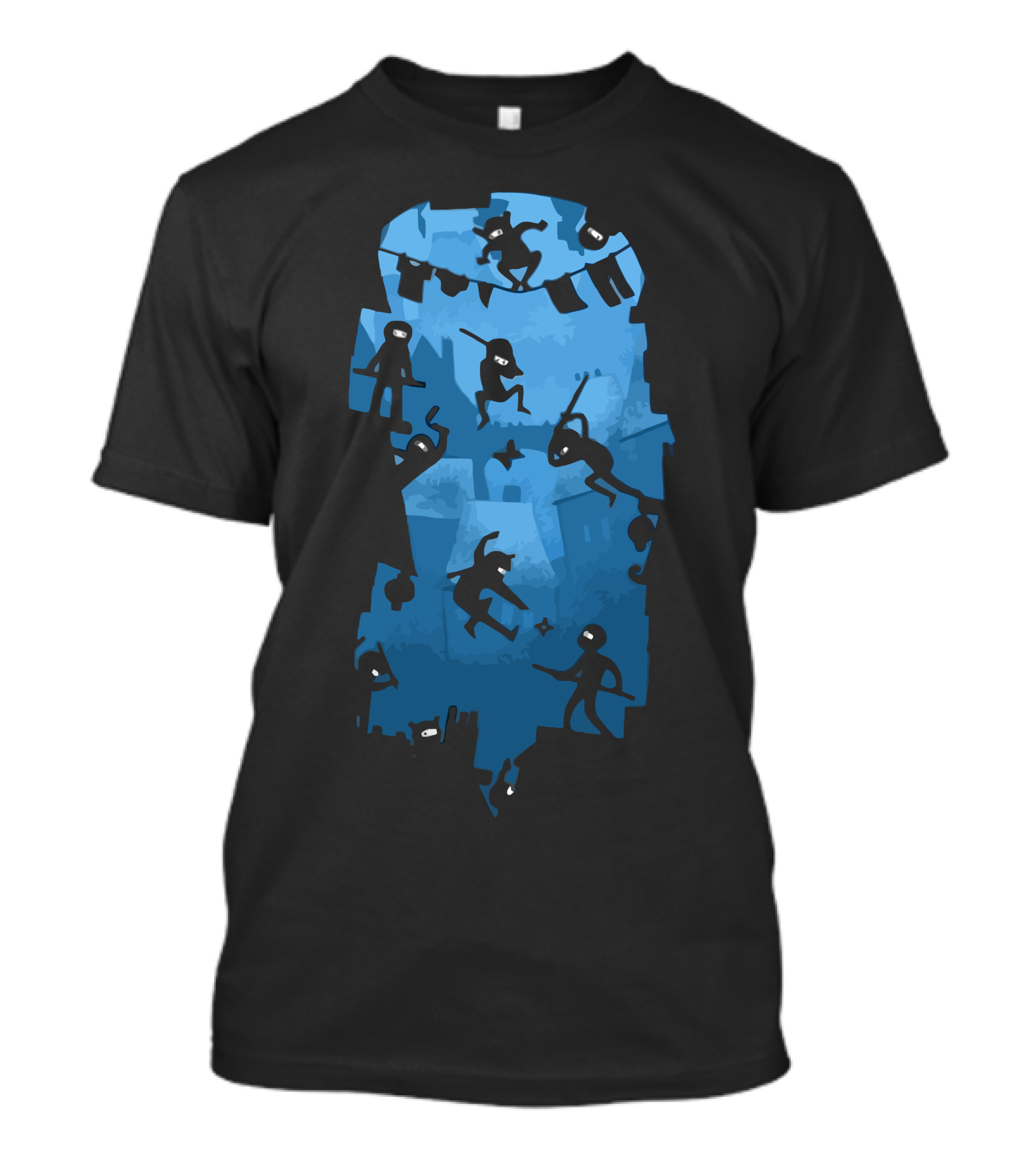 Ninja Kick Ass Clash Silhouette Battle Scene T-Shirt