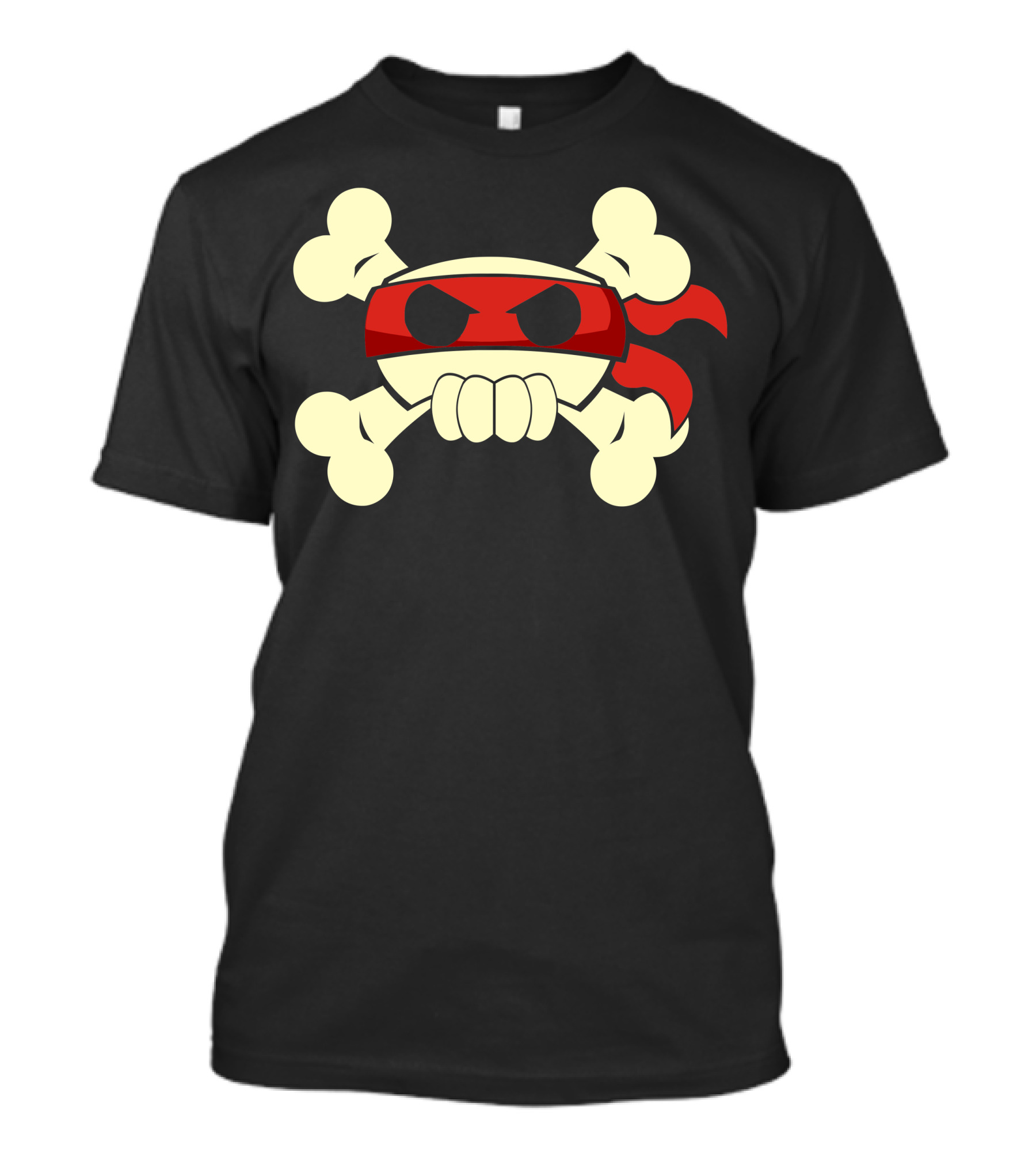 Ninja Pirate Skull Crossbones With Red Bandana T-Shirt