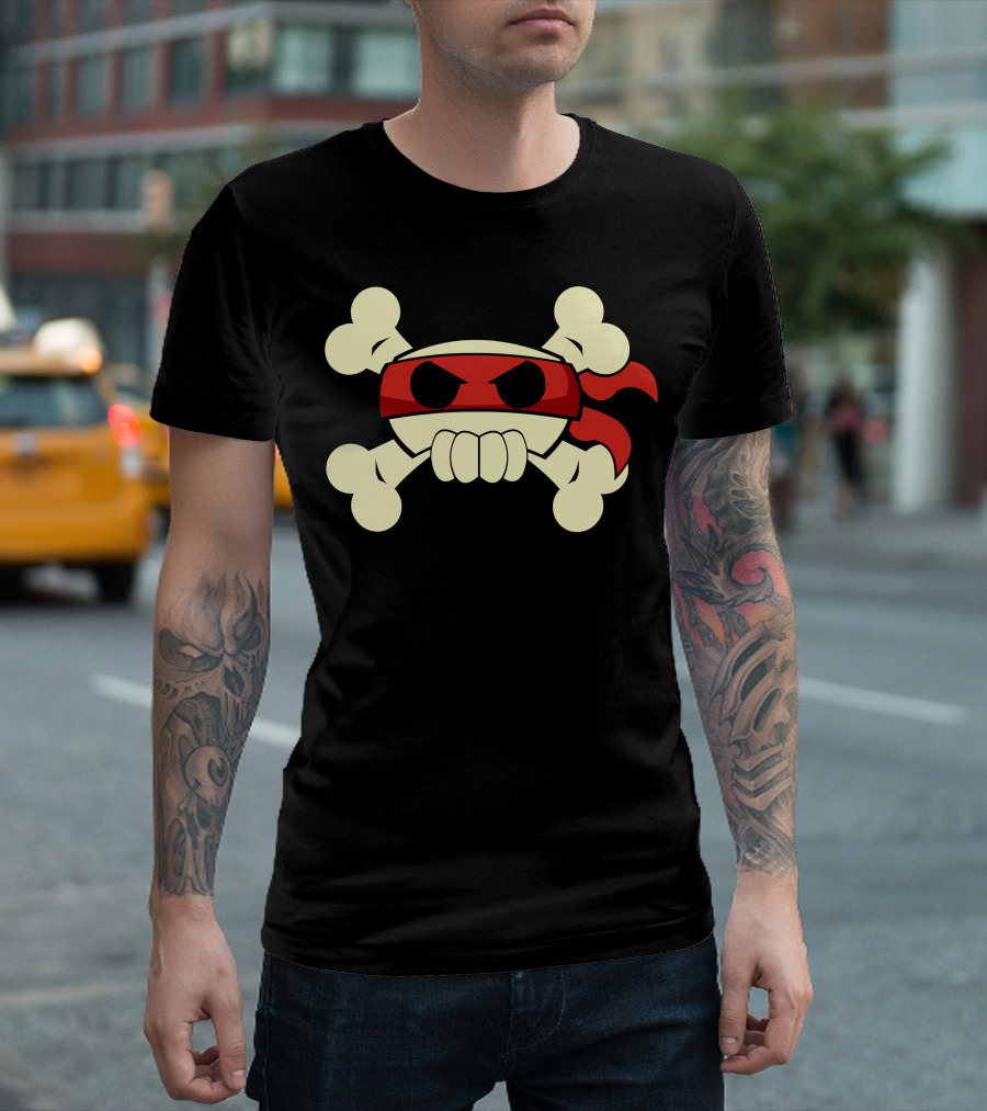 Ninja Pirate Skull Crossbones with Red Bandana T-Shirt