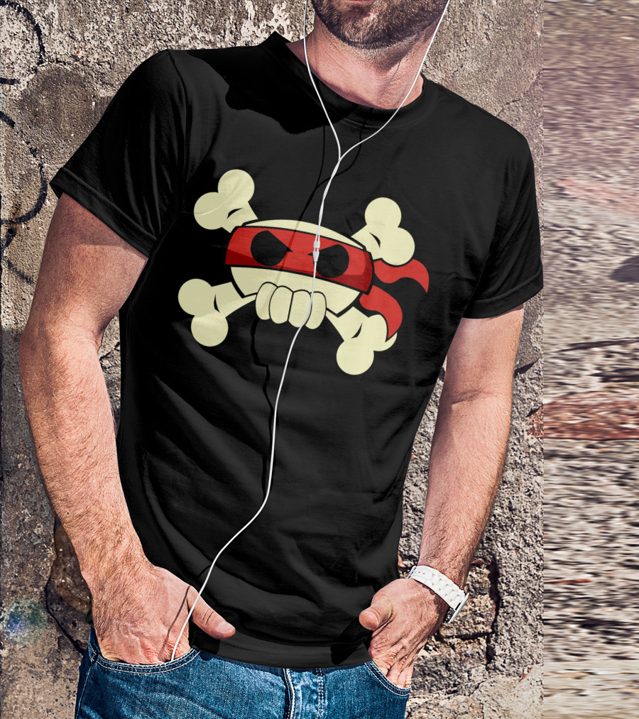 Ninja Pirate Skull Crossbones With Red Bandana T-Shirt