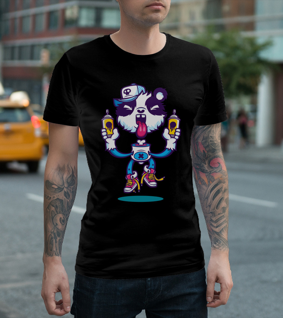 No Graffiti Here Sir Panda with Spray Cans and Skull Hat Jumping Sneakers T-Shirt