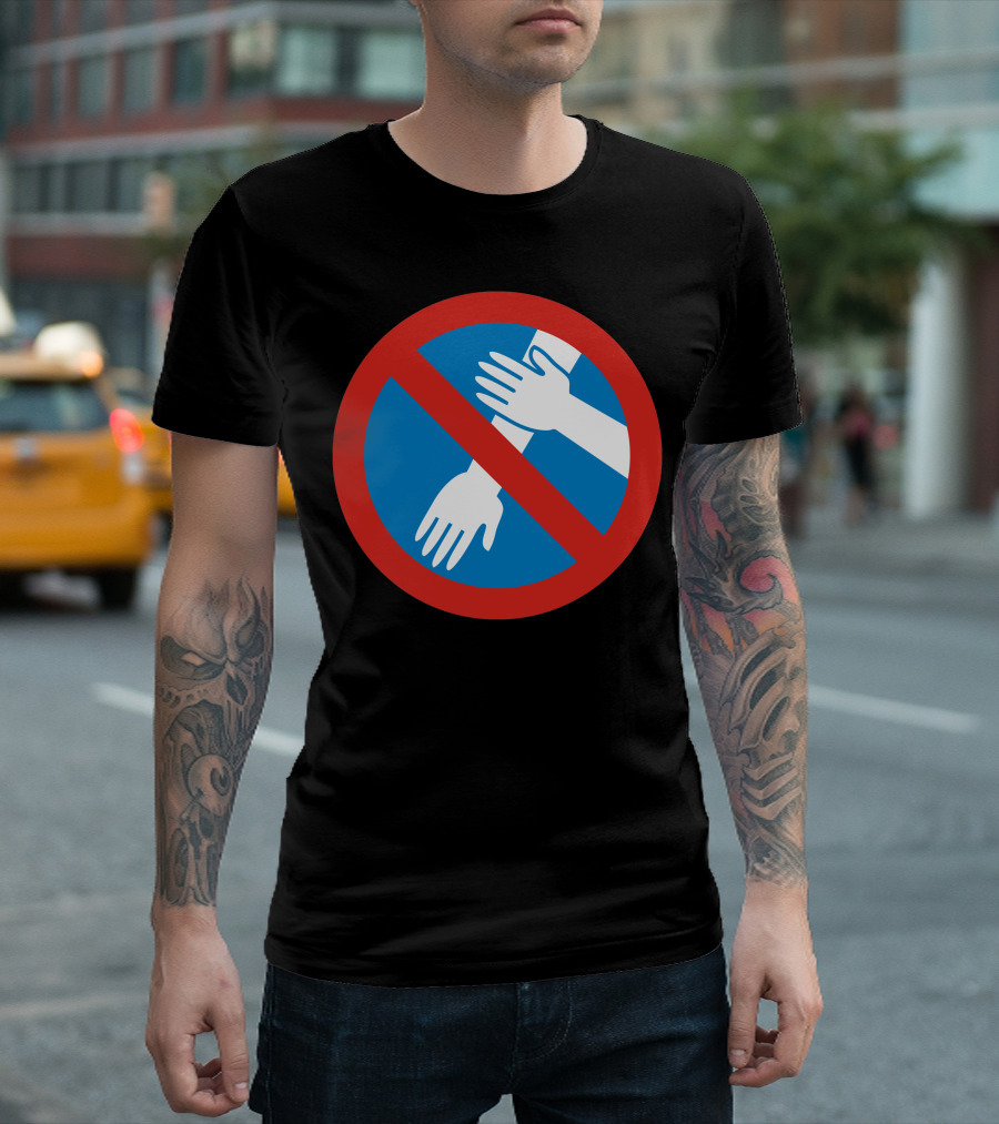 No Quenelle Gesture Prohibition Symbol On Blue Background With Red Circle T-Shirt